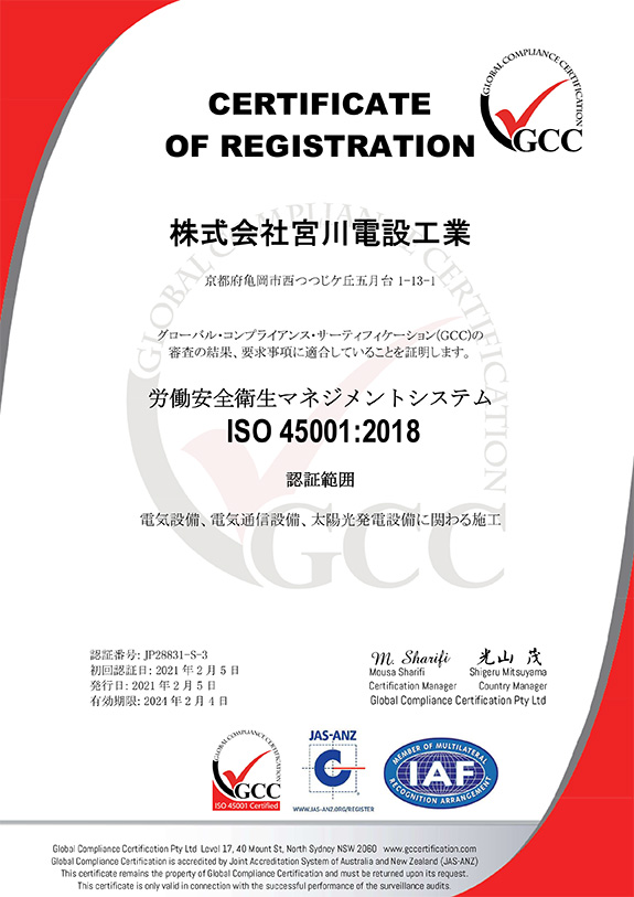 認証書(OHSAS18001)